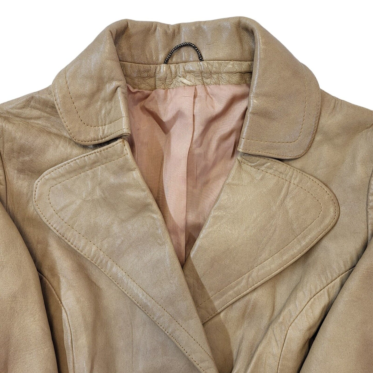 Vintage 70s Vintage Beige Belted Button Up Leather Jacket Women's Size M