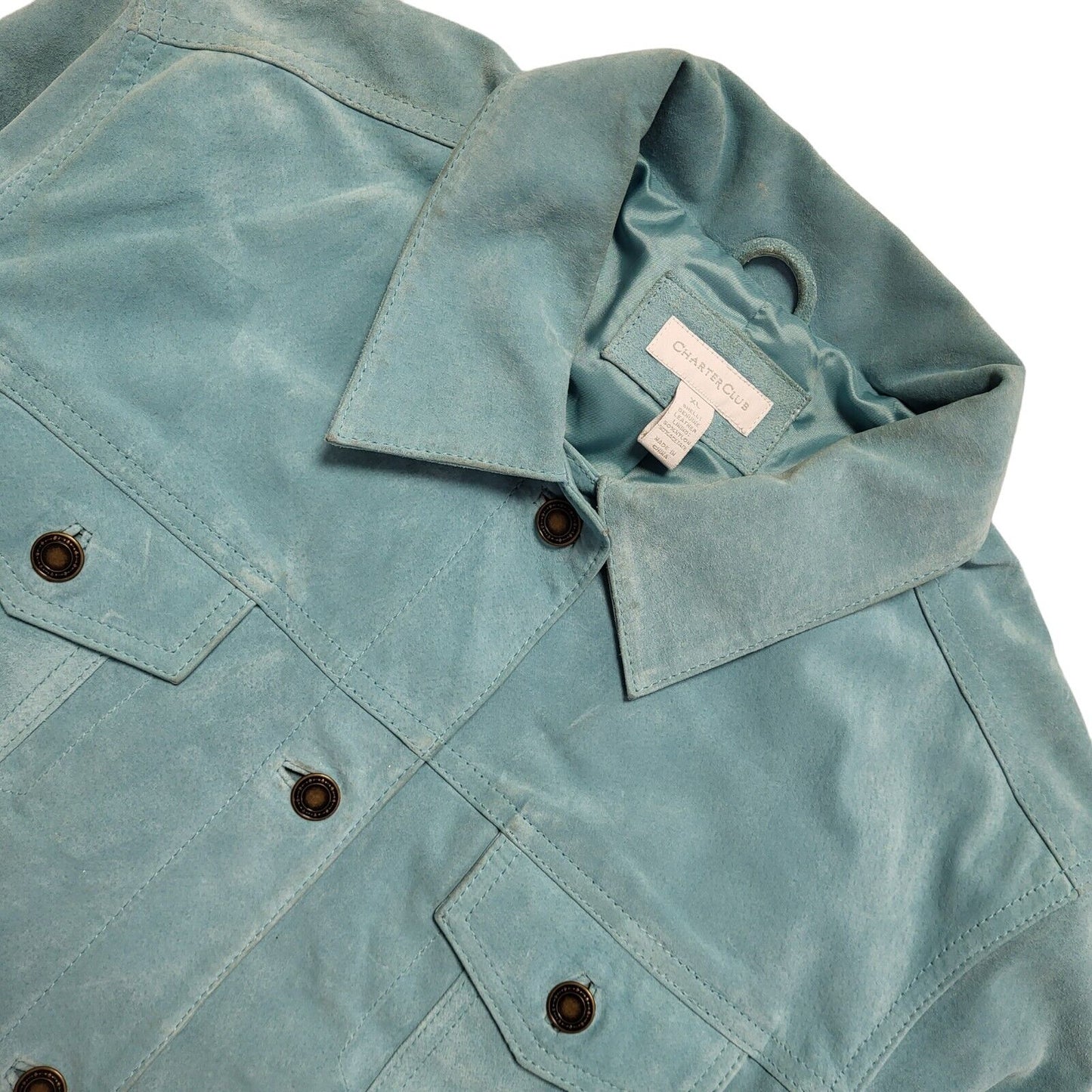 Charter Club Blue 90s Vintage Suede Leather Jacket Uk Women's Size XL
