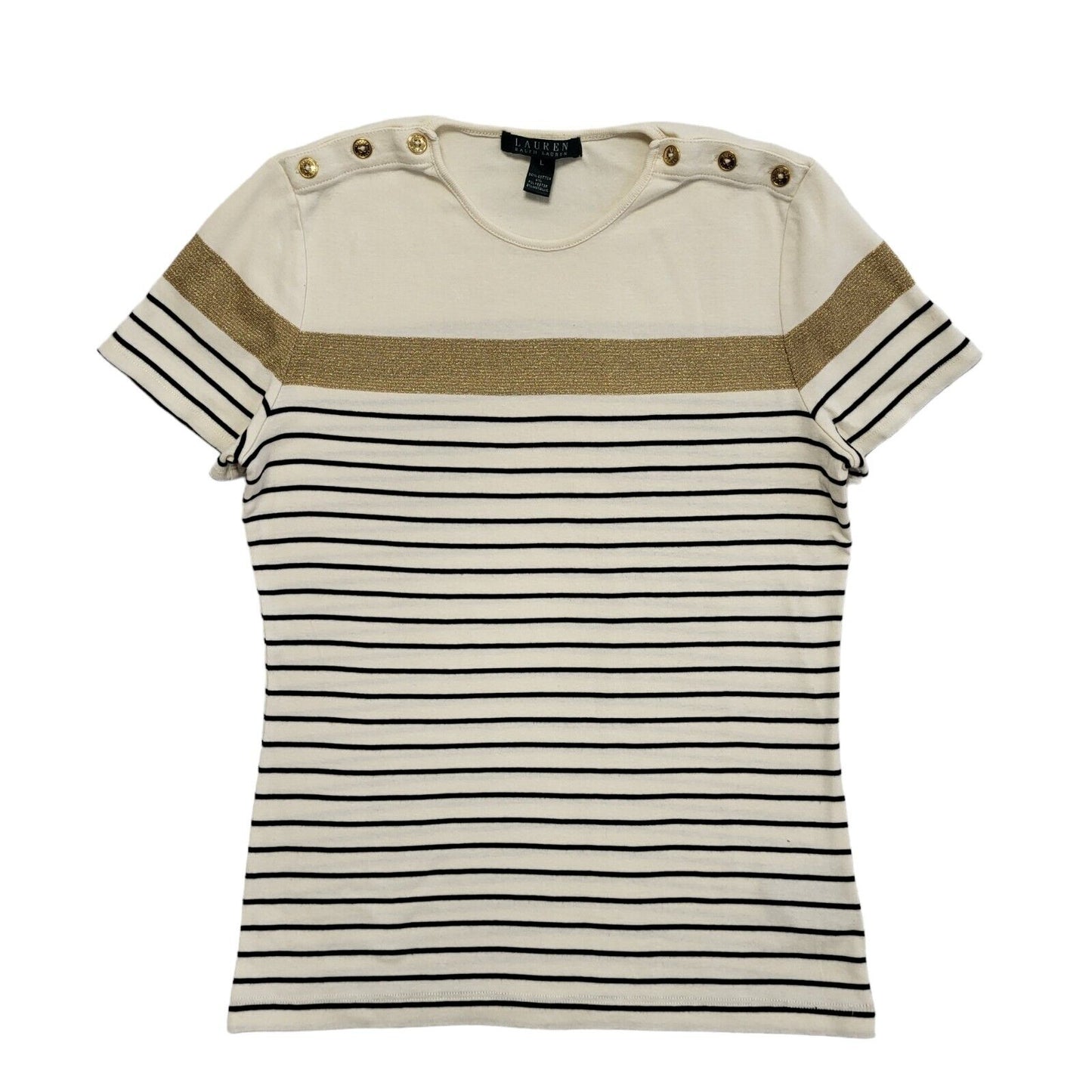 Ralph Lauren  Beige Striped Short Sleeve Round Neck Women's UK Size L