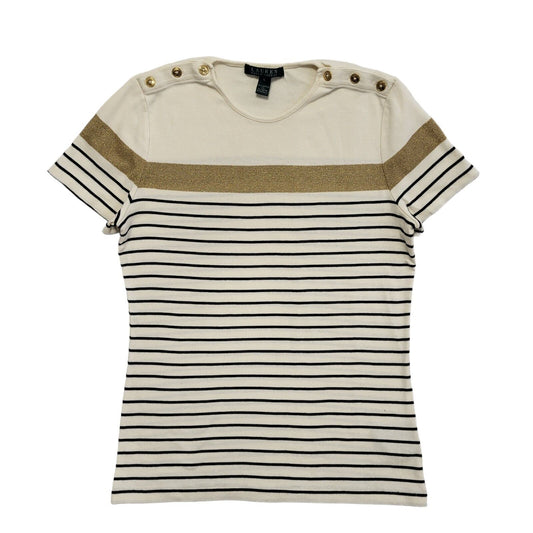 Ralph Lauren  Beige Striped Short Sleeve Round Neck Women's UK Size L