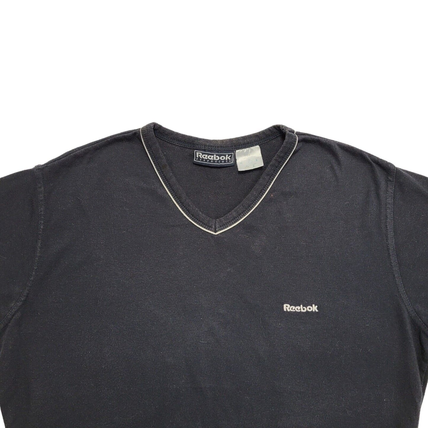 Reebok 90s Vintage Navy Blue V-Neck Cropped T-shirt Top Women's UK Size Medium