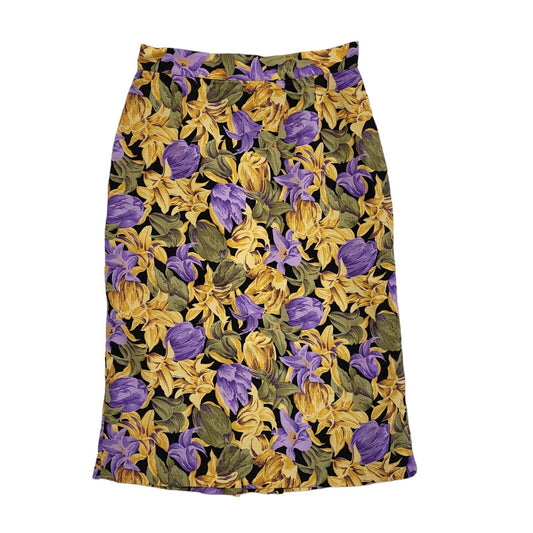 Marks and Spencer Vintage 90's Yellow & Purple Floral Skirt Womens UK 14 W28