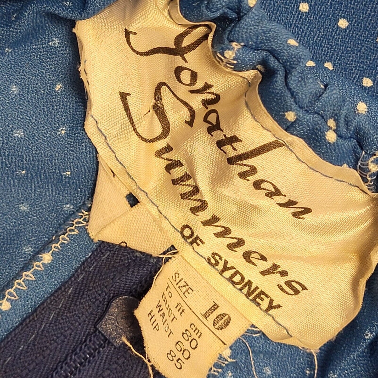 70s Vintage Jonathan Summers Blue Polka Dot Blue A-Line Dress Women's Size 6-8