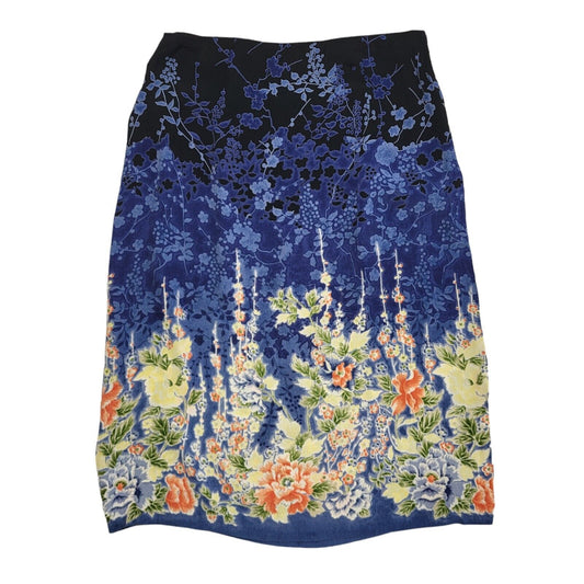 Monsoon Y2K Blue Floral Knee Length Pencil Viscose Skirt Women's Uk 12