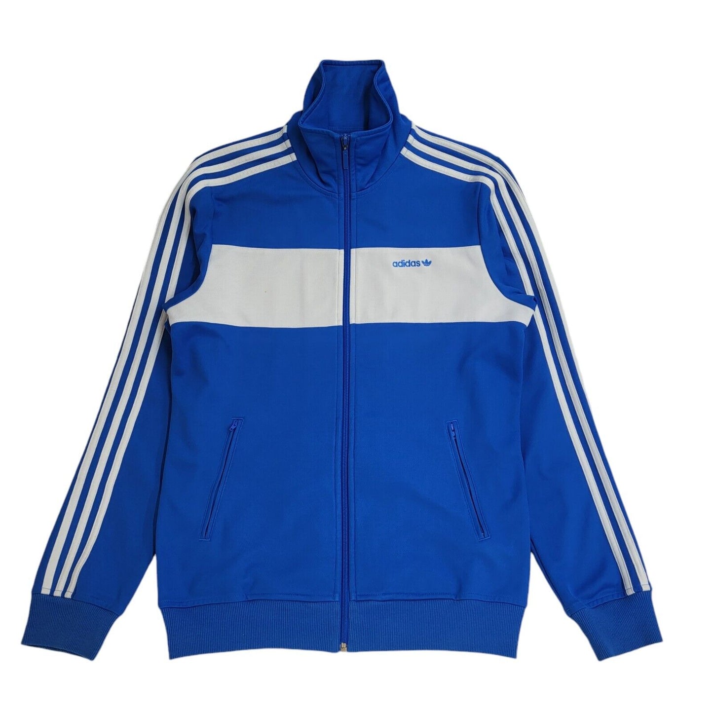 Adidas Blue & White 90s Zipped Sports Tracksuit Top Uk Women's Size Medium