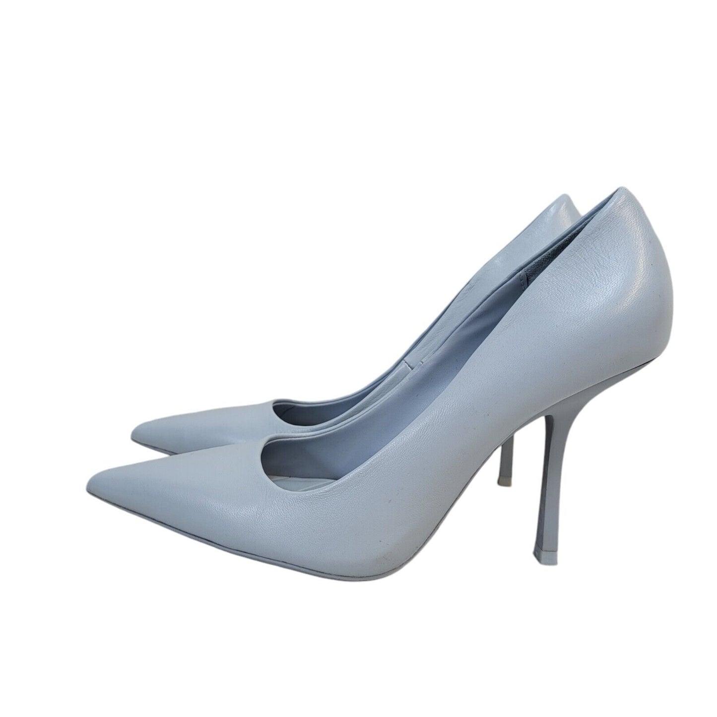 Zara Light Blue Slip-On Faux Leather Casual Heel Shoes Uk Women's Size 4