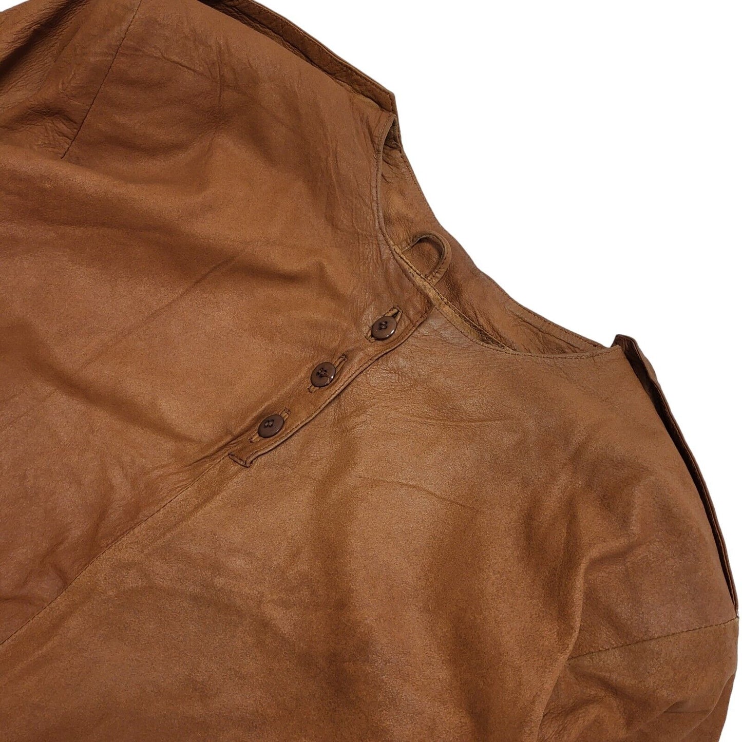 Vintage 80s Brown Leather Long Sleeve Daywear Dress Uk Women's Size 14