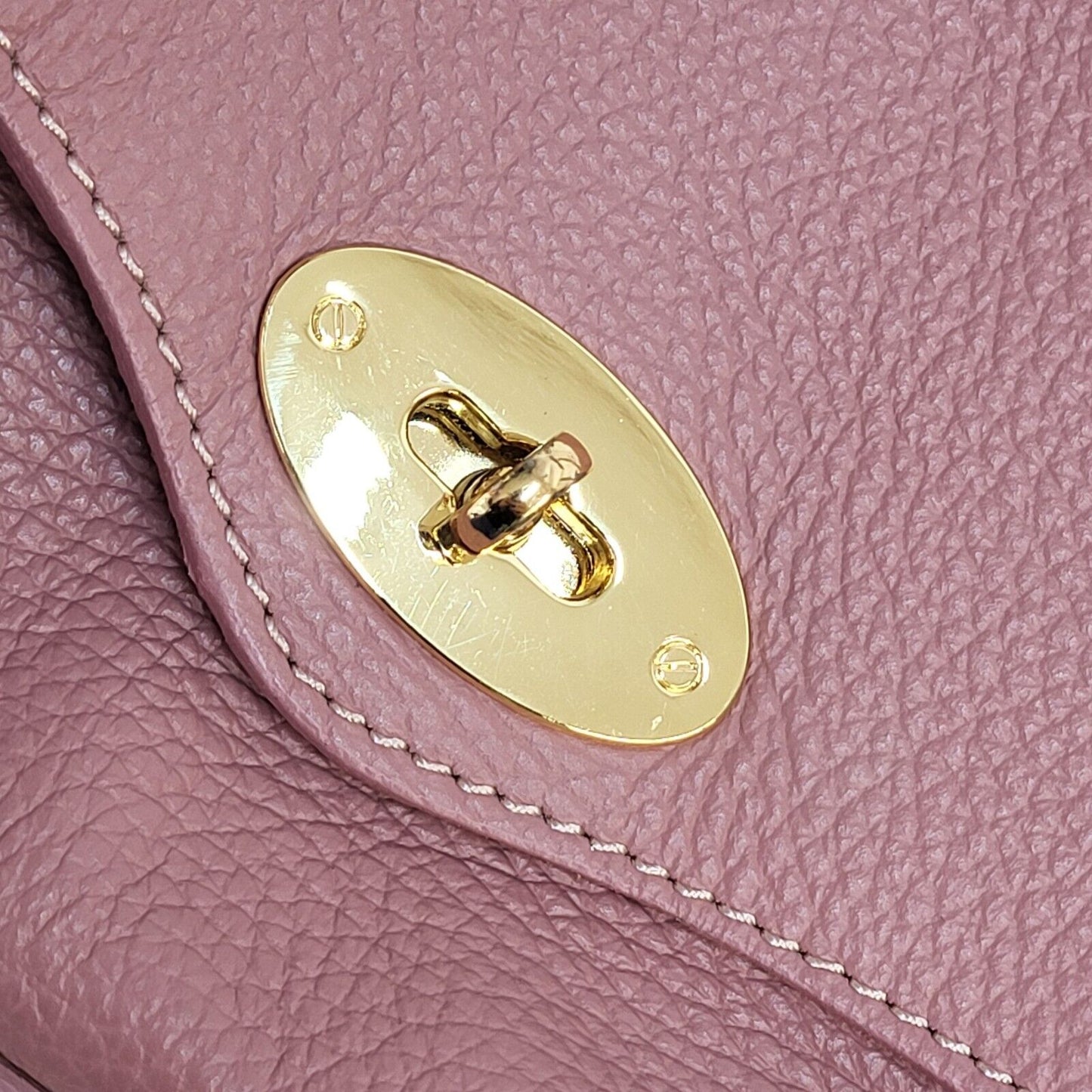 Vera Pelle Pink Leather Clasp Small Shoulder Bag Uk Women's Size 6" x 8"
