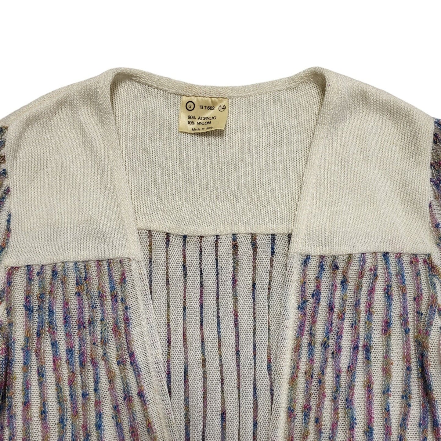 Vintage 80's White & Pink/Blue Striped Open Front Cardigan Womens UK 14