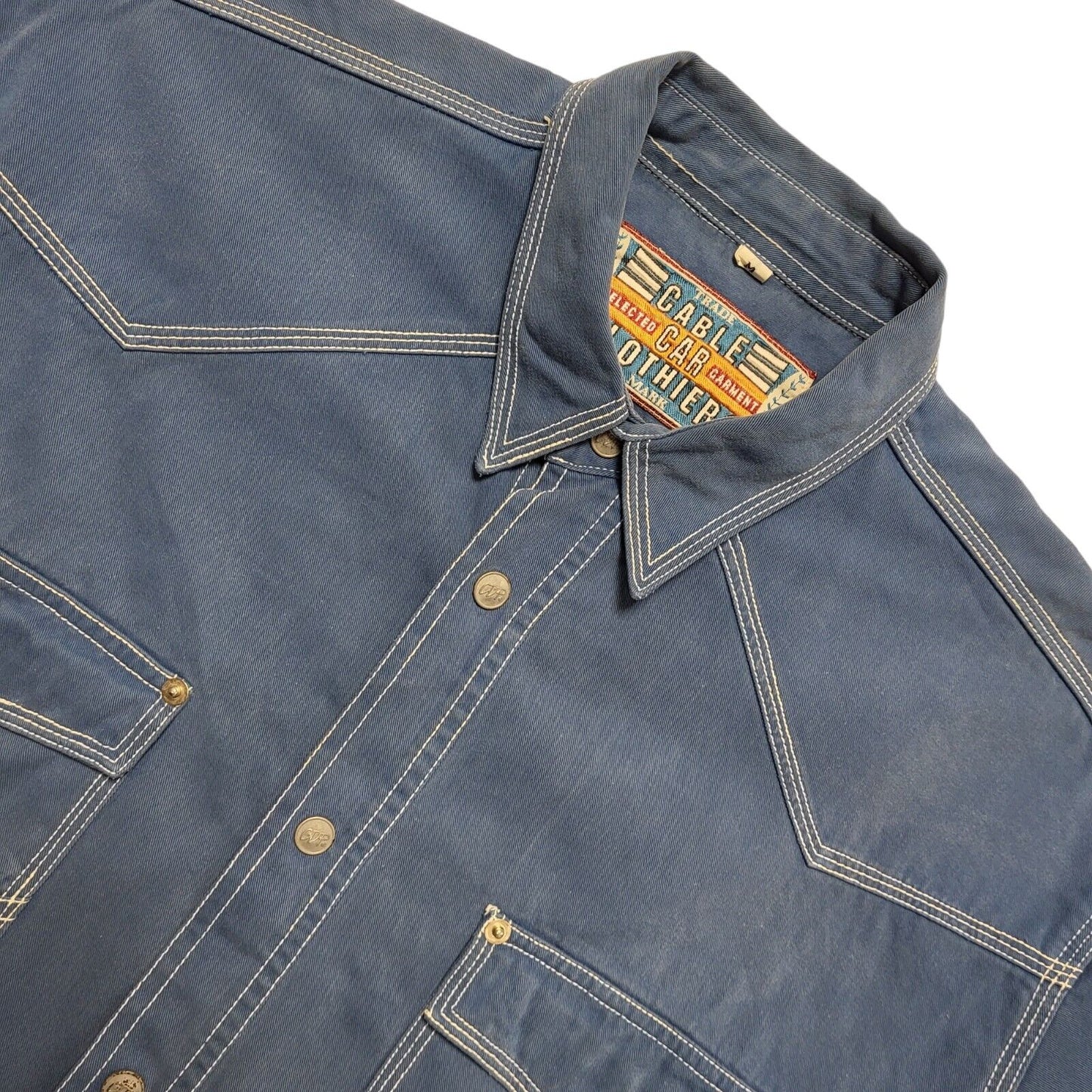 Cable Car 90s Vintage Blue Snap Fasten Shirt Uk Men's Size Medium