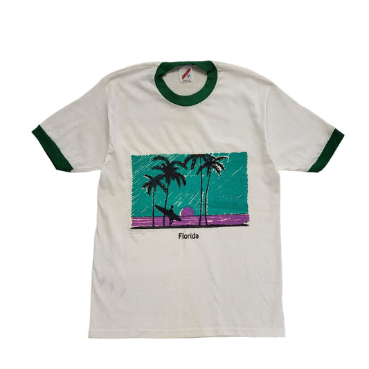 Jerzees Vintage 80's White Florida Single Stitch T-Shirt Mens UK Size M