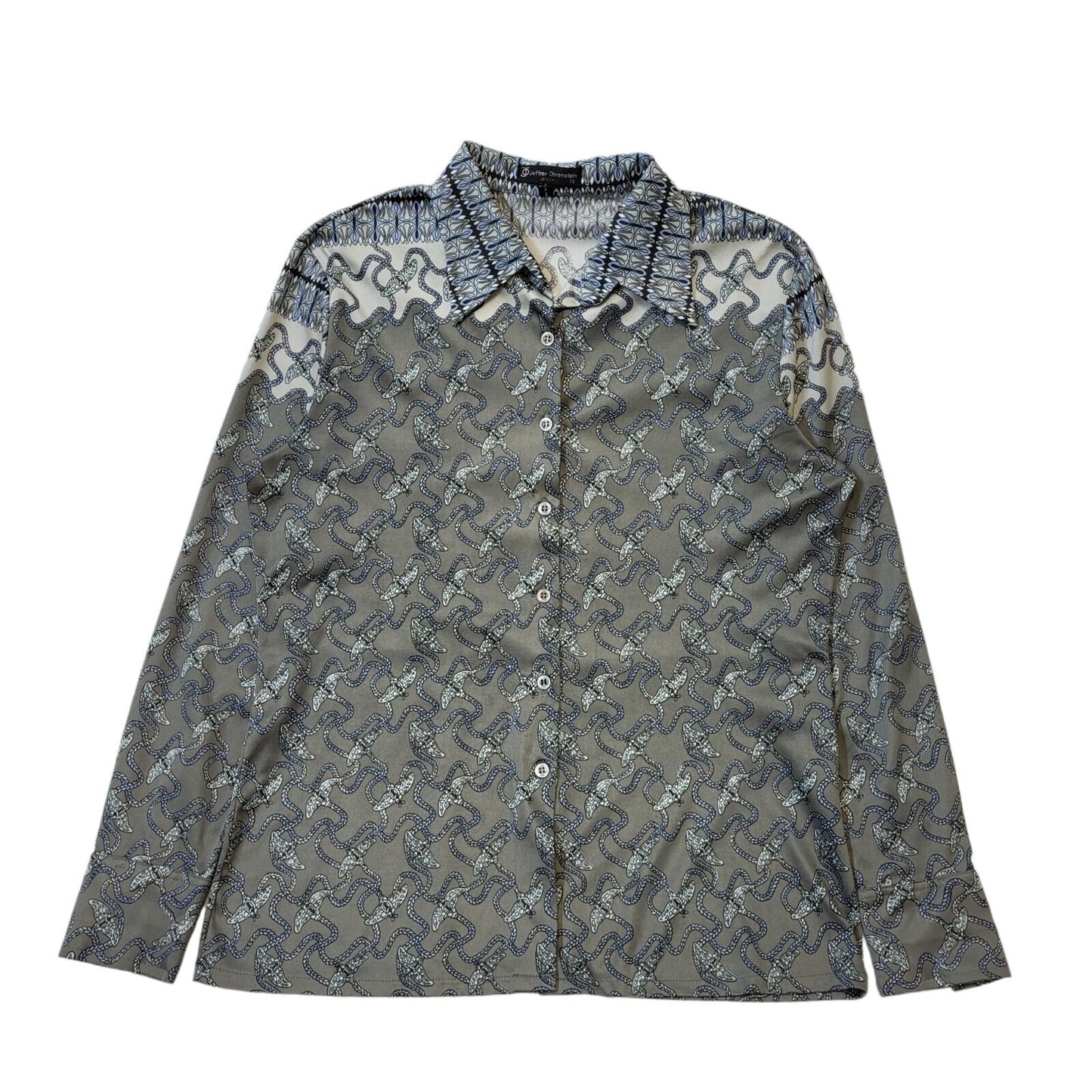 Jeffery Ohrenstein Vintage 70s Grey Patterned Blouse Women's Size 18