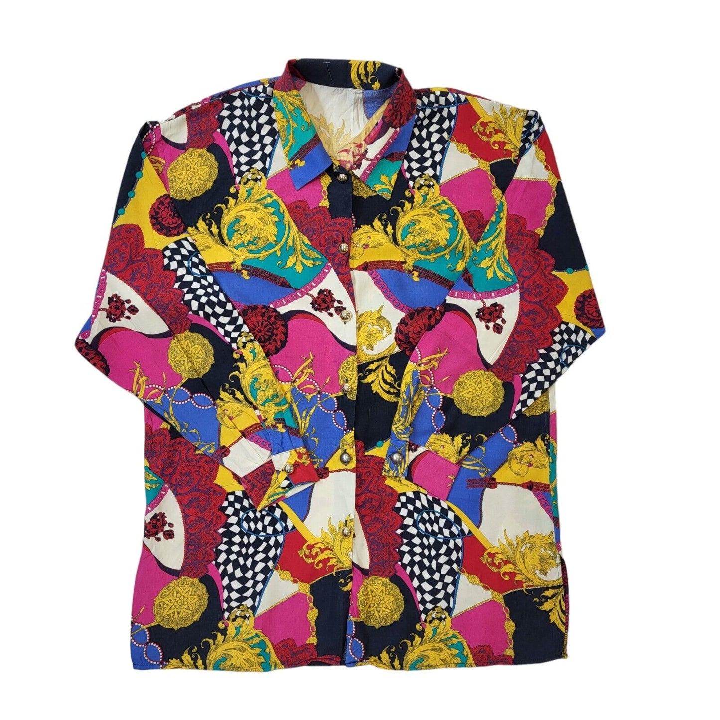 St Michael's 90s Vintage Pink Abstract Long Sleeve Blouse Women's Size 14 Eu 42