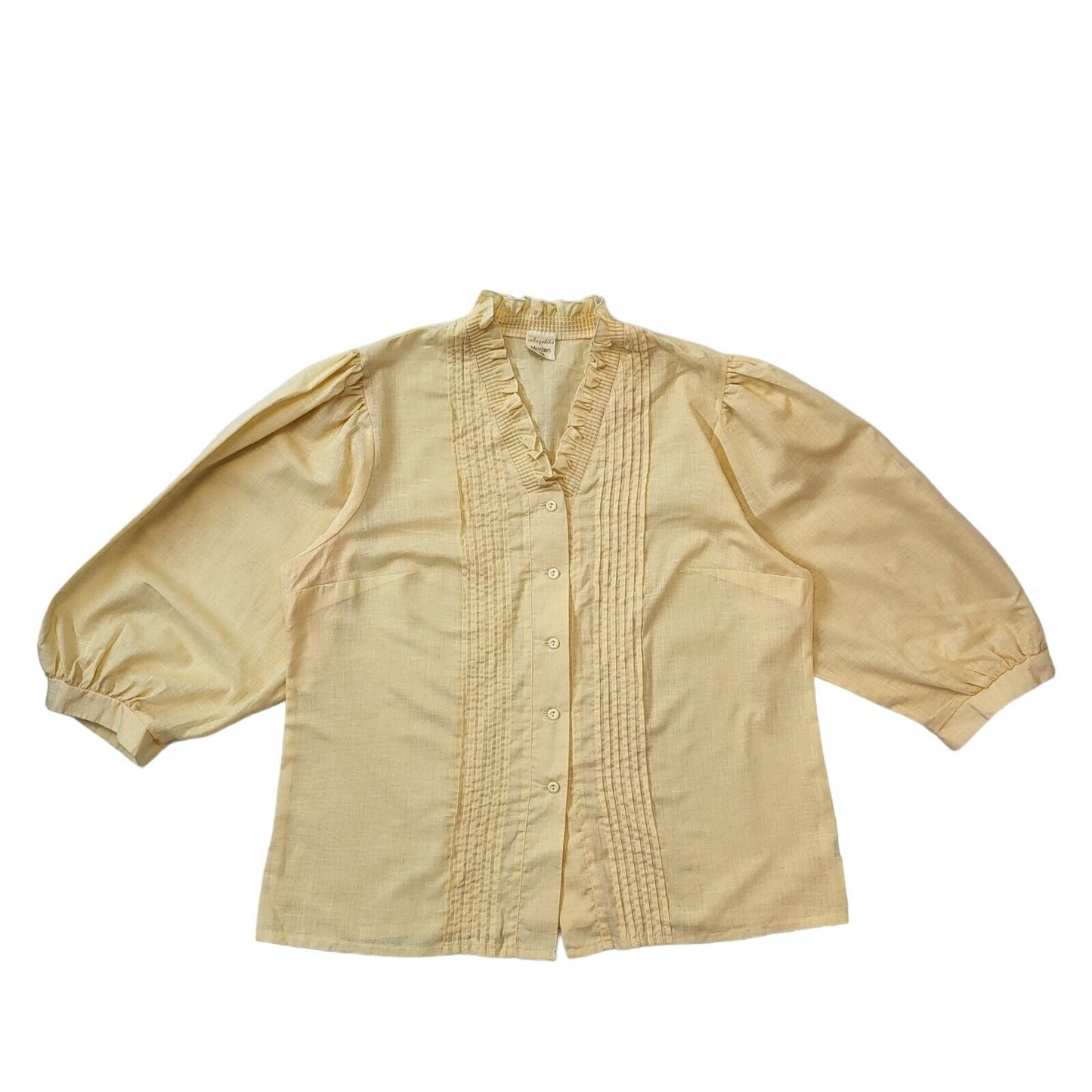 Moden 80s Vintage Yellow Long Sleeve Button-Up Blouse Women's 16-18