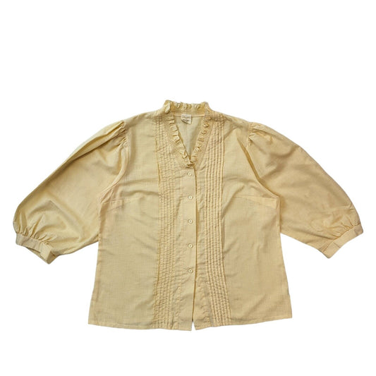Moden 80s Vintage Yellow Long Sleeve Button-Up Blouse Women's 16-18