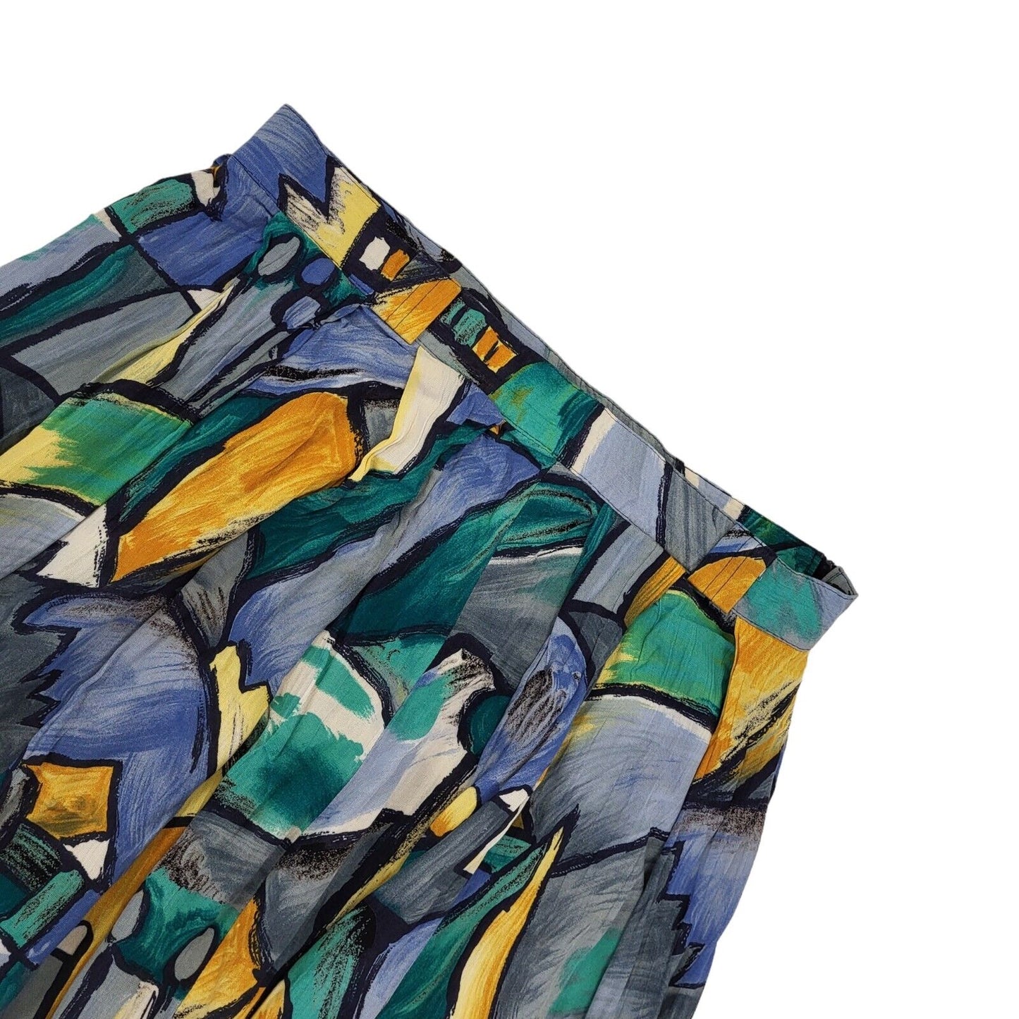 St Michael Vintage 90s Blue Green Abstract Skirt Uk Women's Size 18 W36