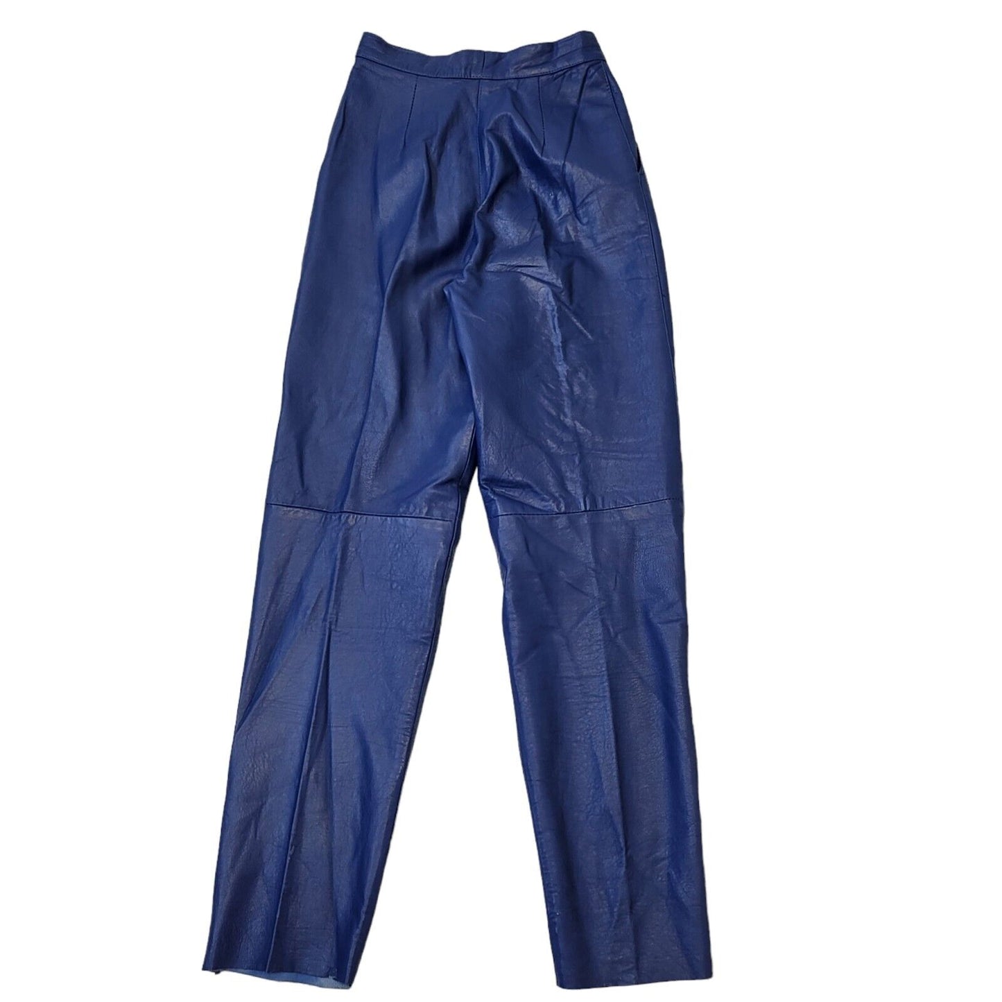80s Vintage Blue Tapered Leather Trousers Women's Size 8 W26 L31