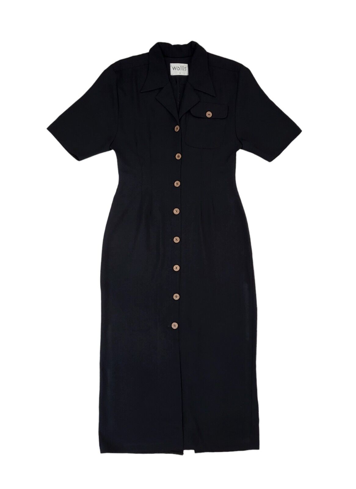 90s Vintage Wallis Black Buttoned Collared Daywear Dress Women's Size 10