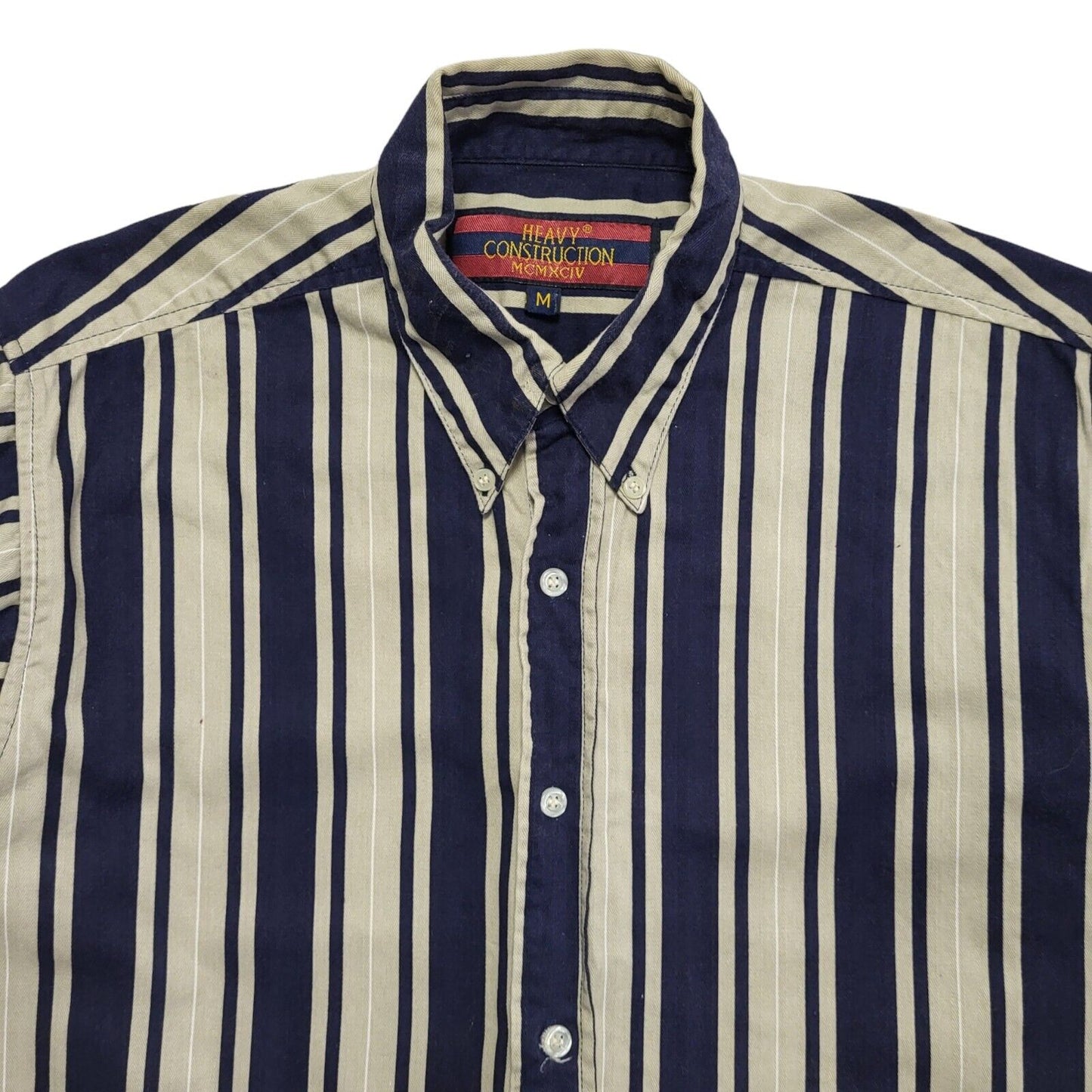 Heavy Construction 90's Blue & Beige Striped Long Sleeve Shirt Men's UK Size XL