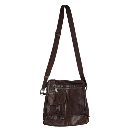 Piquadro Brown Zip Leather Shoulder Bag Women's Size 12" x 13"