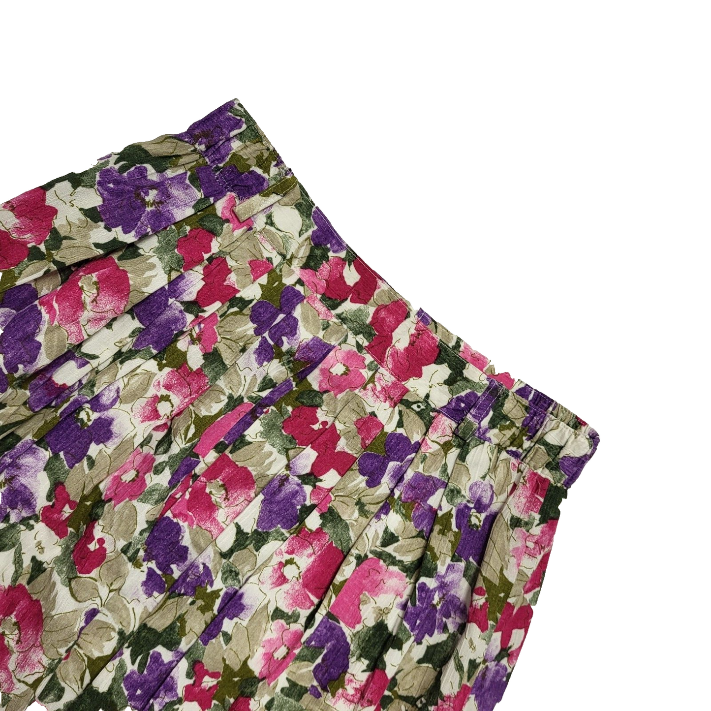 Vintage 80's Pleated Pink & Purple Retro Floral Pleated Skirt Womens UK 12