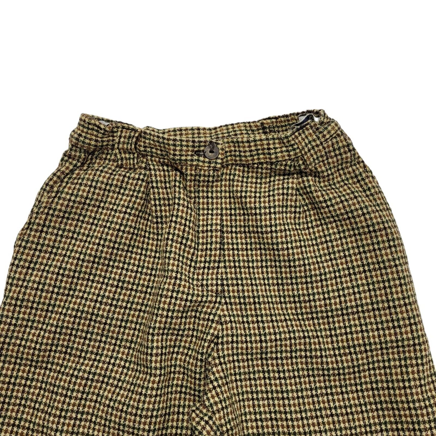 C&A 90s Khaki & Tan Check Casual Trousers Uk Women's 10 W28 L26