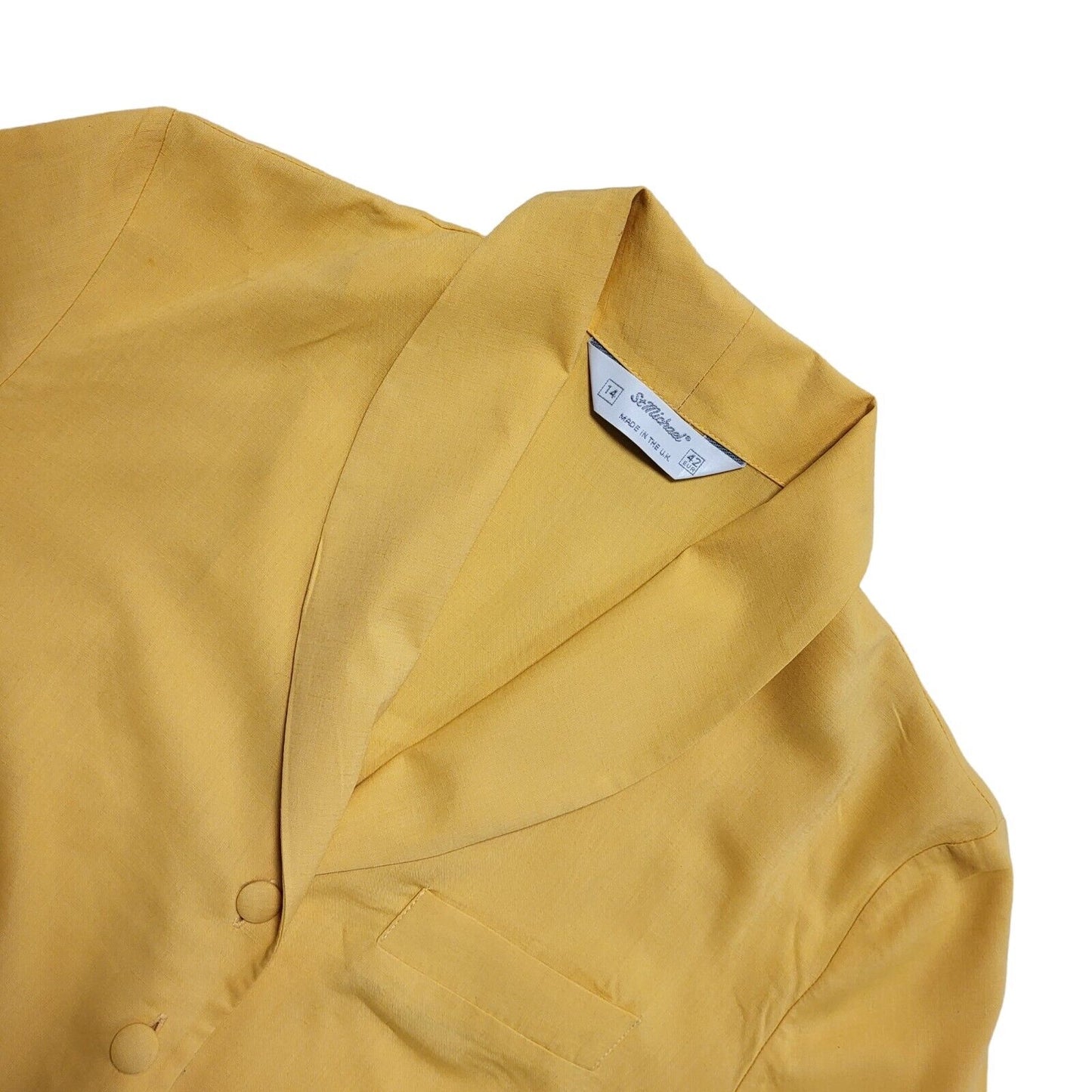 St Michael Vintage 80's Yellow Button Up Short Sleeve Blouse Uk Women's 14