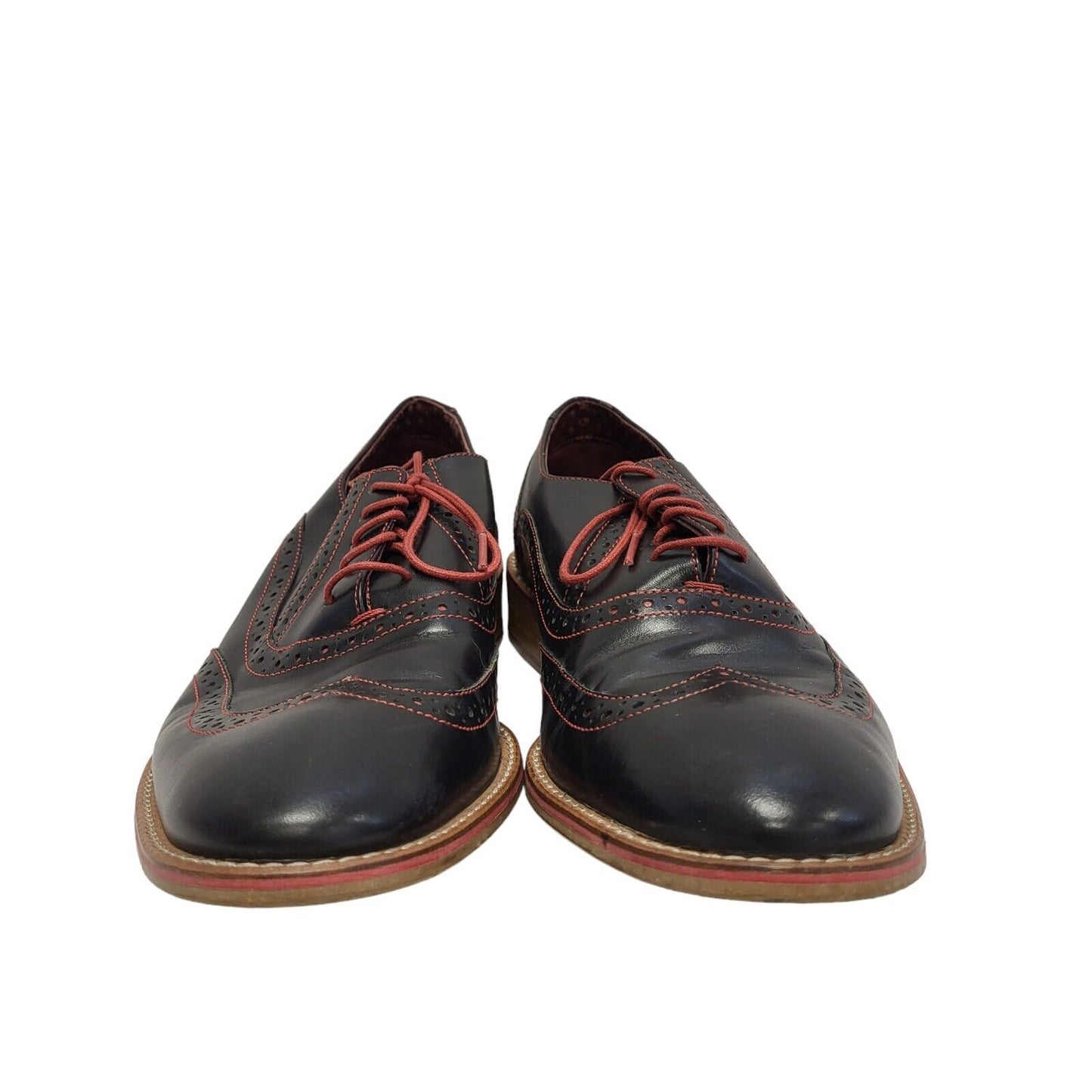London Brogues Black Red Lace-up Leather Oxford Shoes Men's UK 8 EU 42