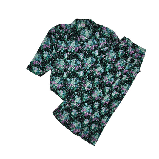 Lexus 80s Vintage Green Floral 2 Piece Maxi Skirt & Blouse Women's Size 18