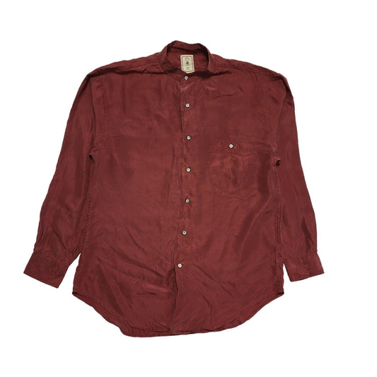 Pure Silk Vintage 80's Red Solid Long Sleeve Shirt Men's UK Size M