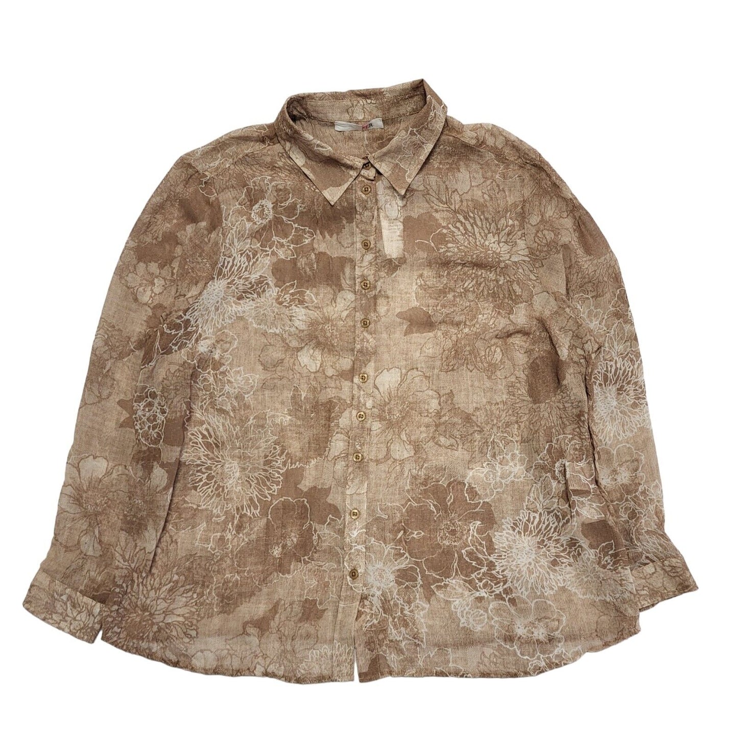 My Way Fer 90s Vintage Brown Floral Long Sleeve Shirt BNWT Womens UK 18