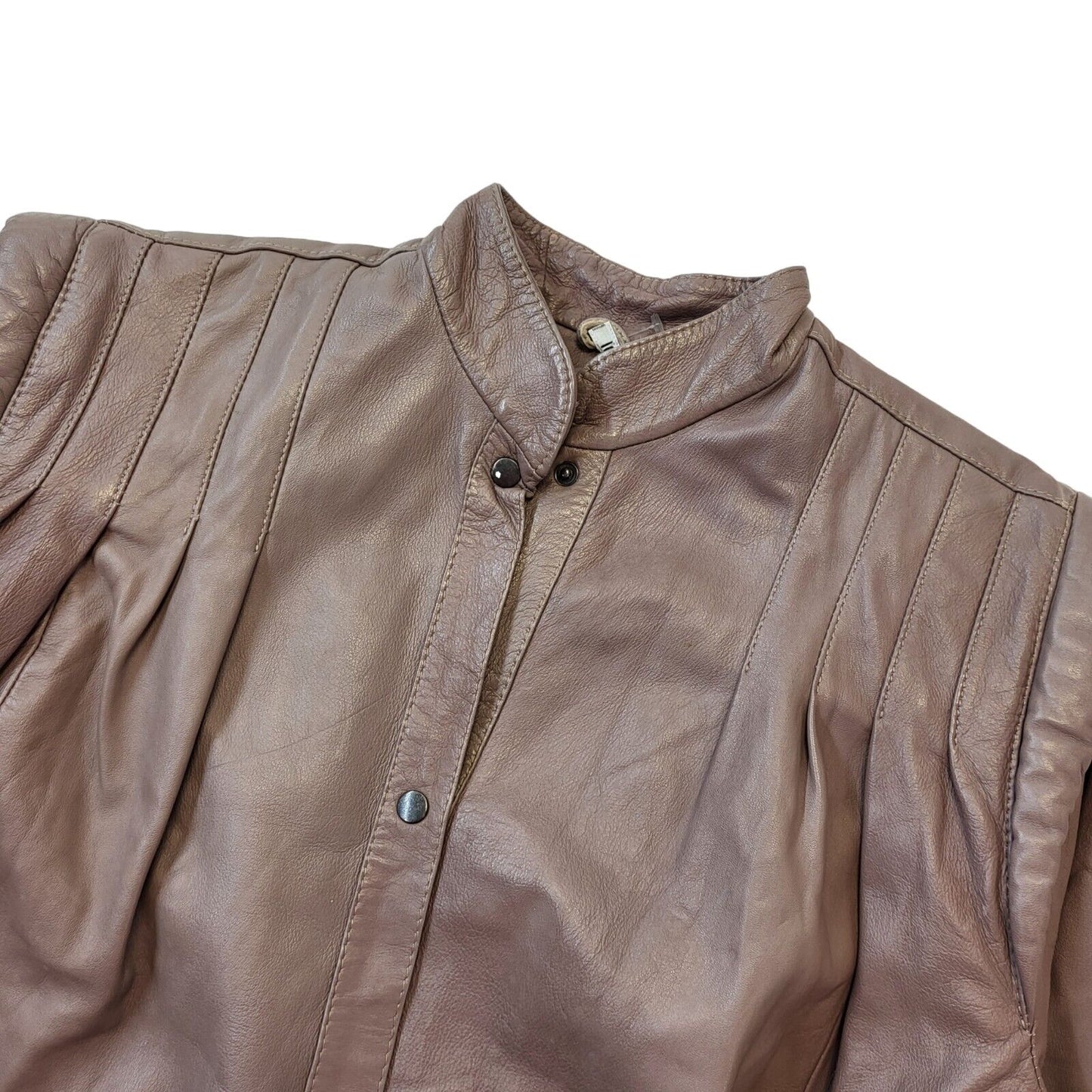 80s Vintage Brown Leather Jacket With Snap Fastenings Women's Size 18