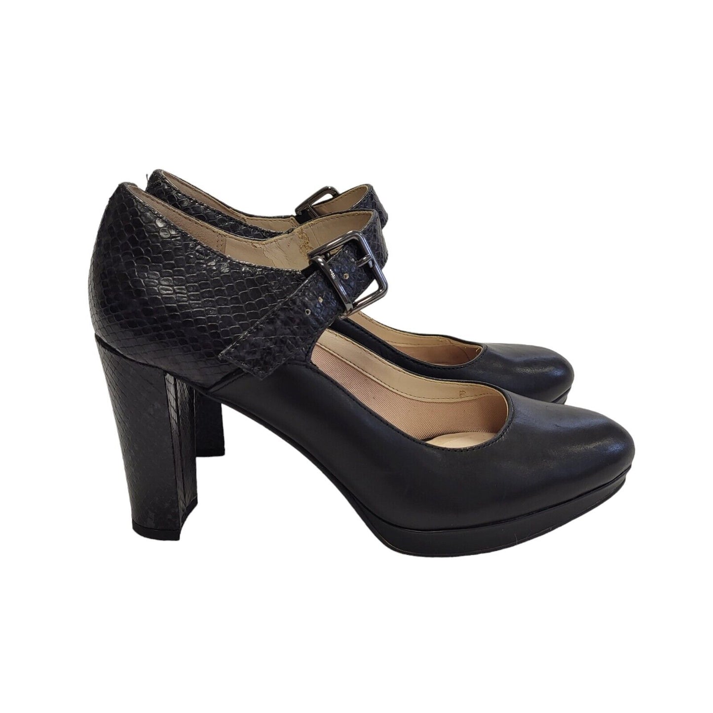 Clarks Black Vintage Buckle Heels Shoes Uk Women's Size 6