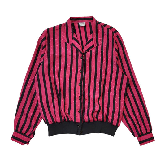 Elsie 80s Vintage  Pink & Black Striped Long Sleeve Blouse Women's Size 16 EU 44