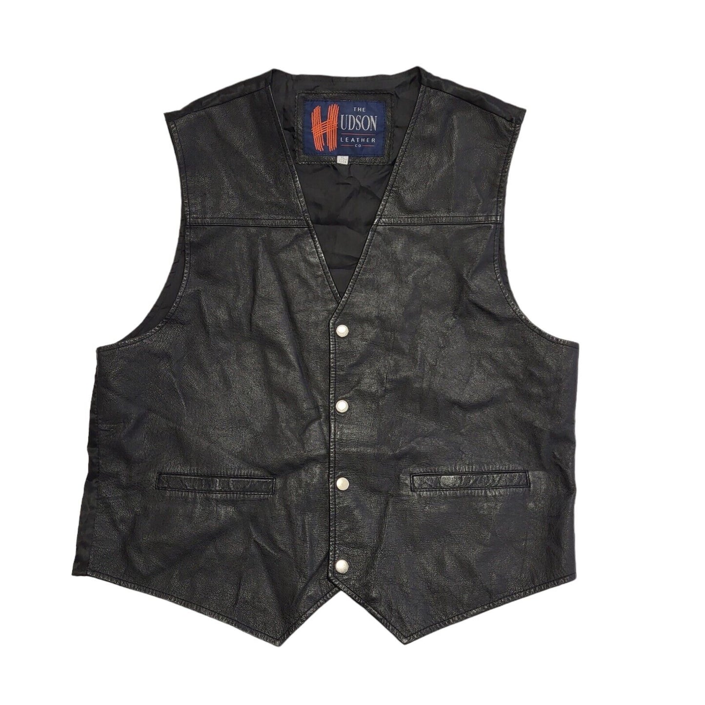 The Hudson Leather Co 80's Black Leather Waistcoat Mens Size XL