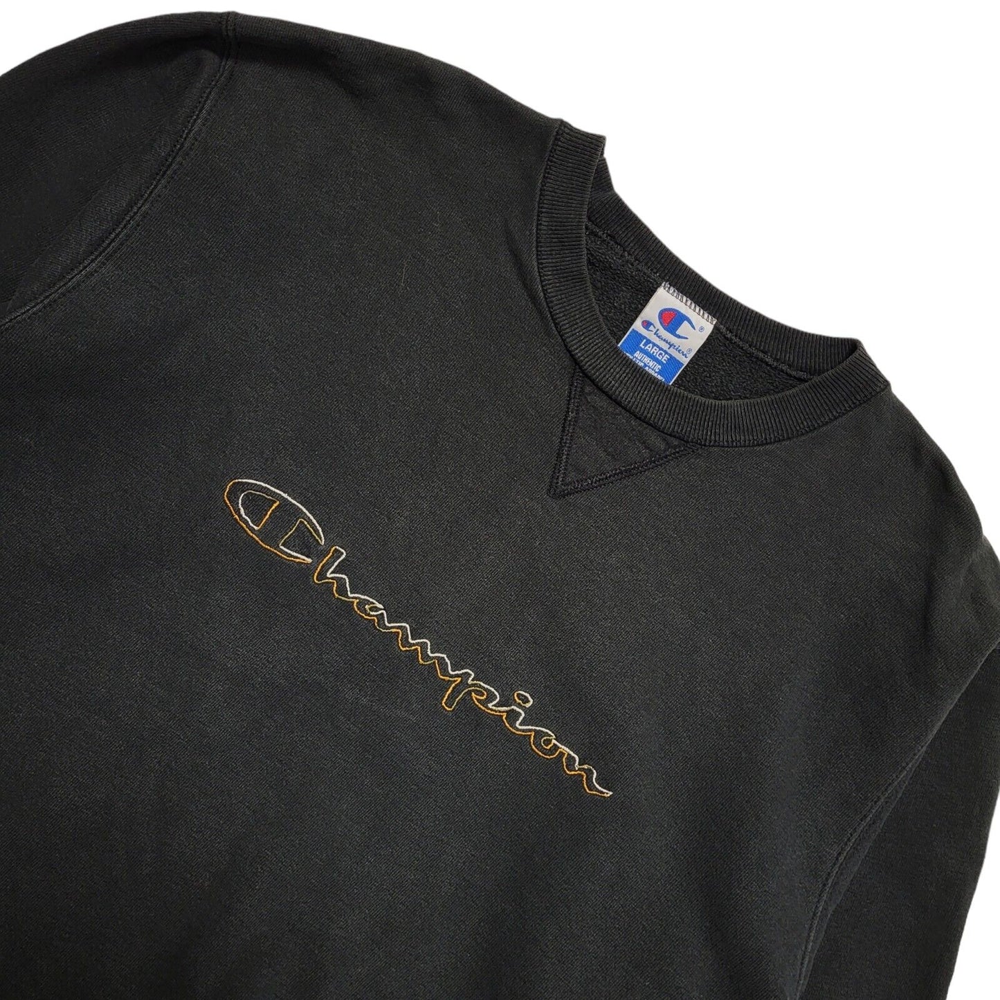 Champion USA Black Crew Neck Y2k Sweatshirt Uk Men's Size Large
