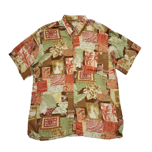 Horizon Vintage 80's Green & Red Floral Short Sleeve Shirt Men's UK Size L