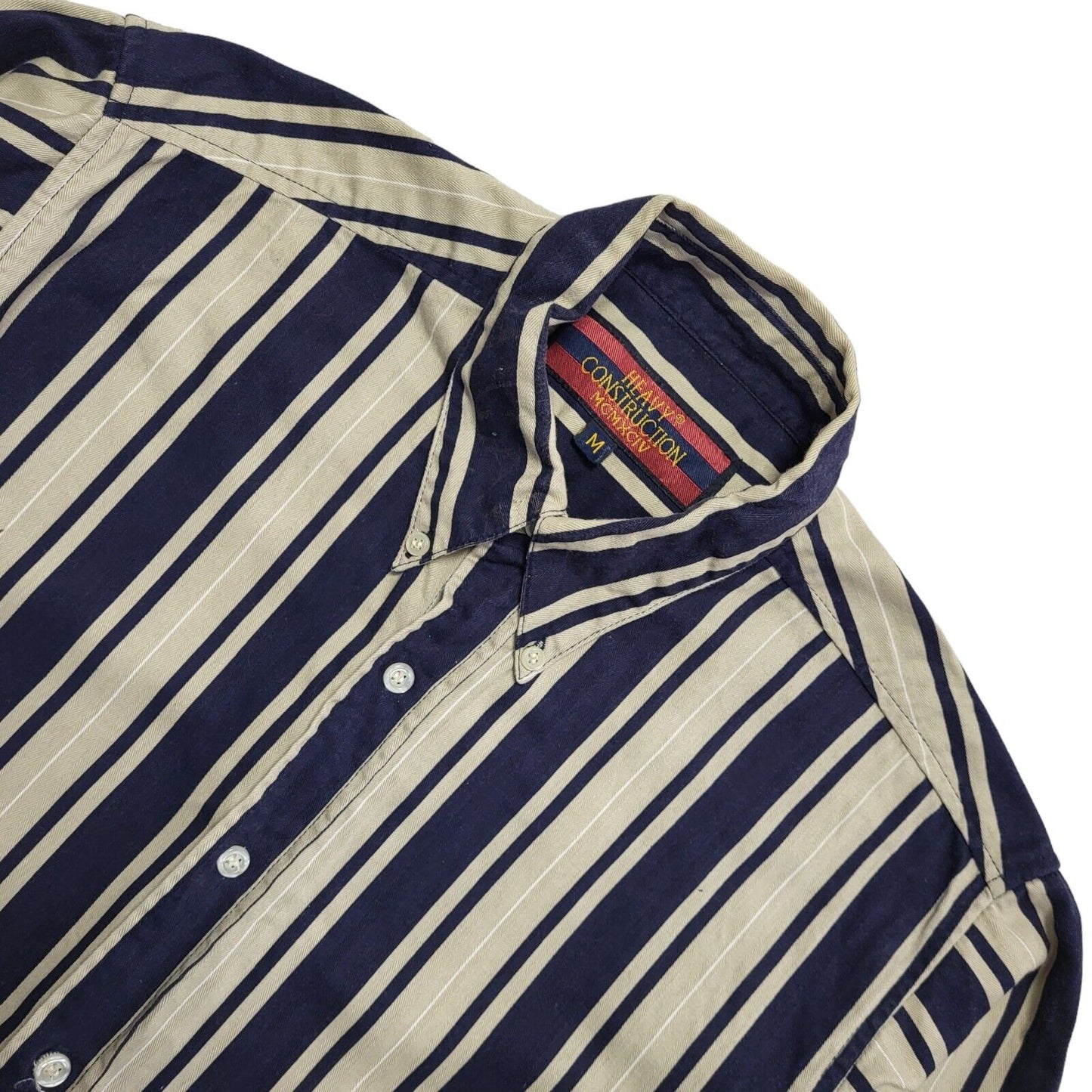 Heavy Construction 90's Blue & Beige Striped Long Sleeve Shirt Men's UK Size XL
