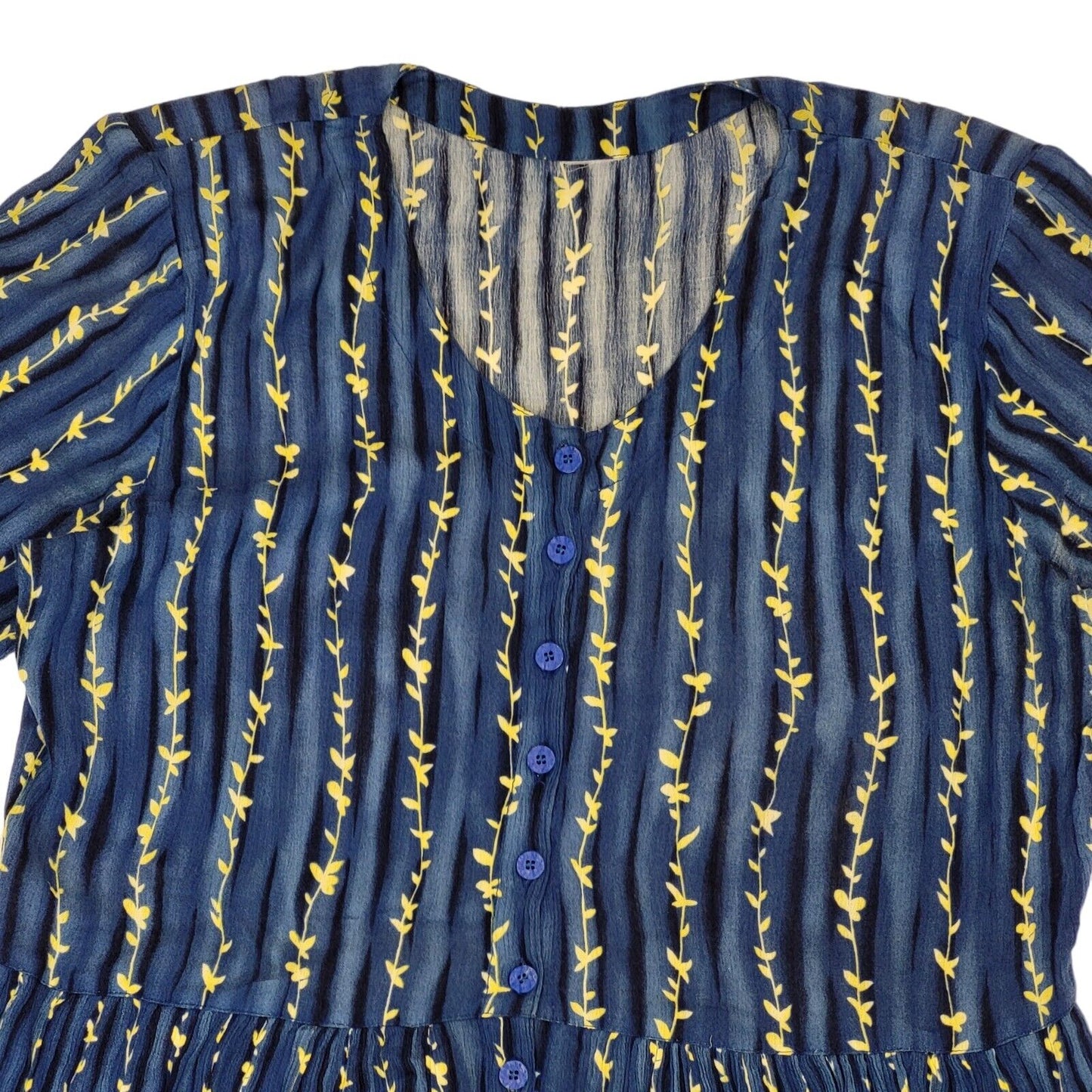 90s Vintage Blue & Yellow Buttoned Daywear Dress Women's Size 18