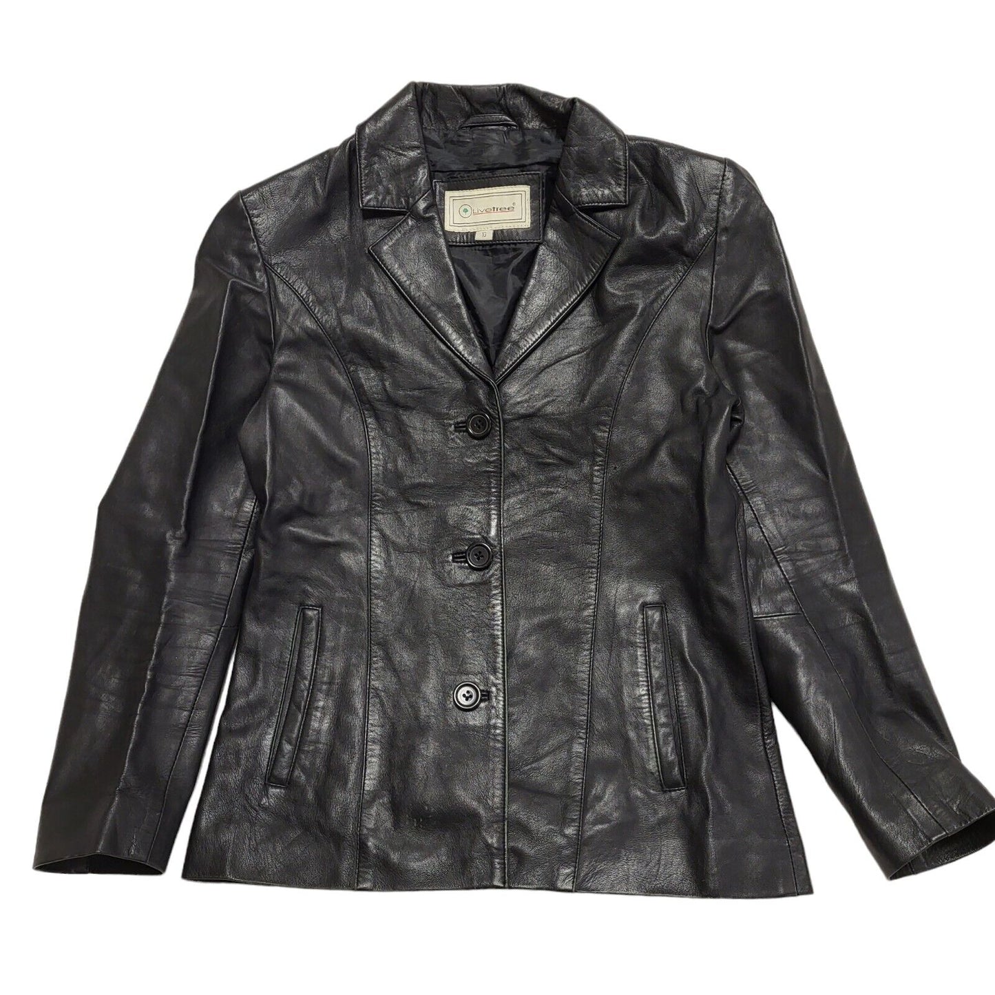 Live Tree Black Vintage 90s Leather Jacket Women's Size UK10