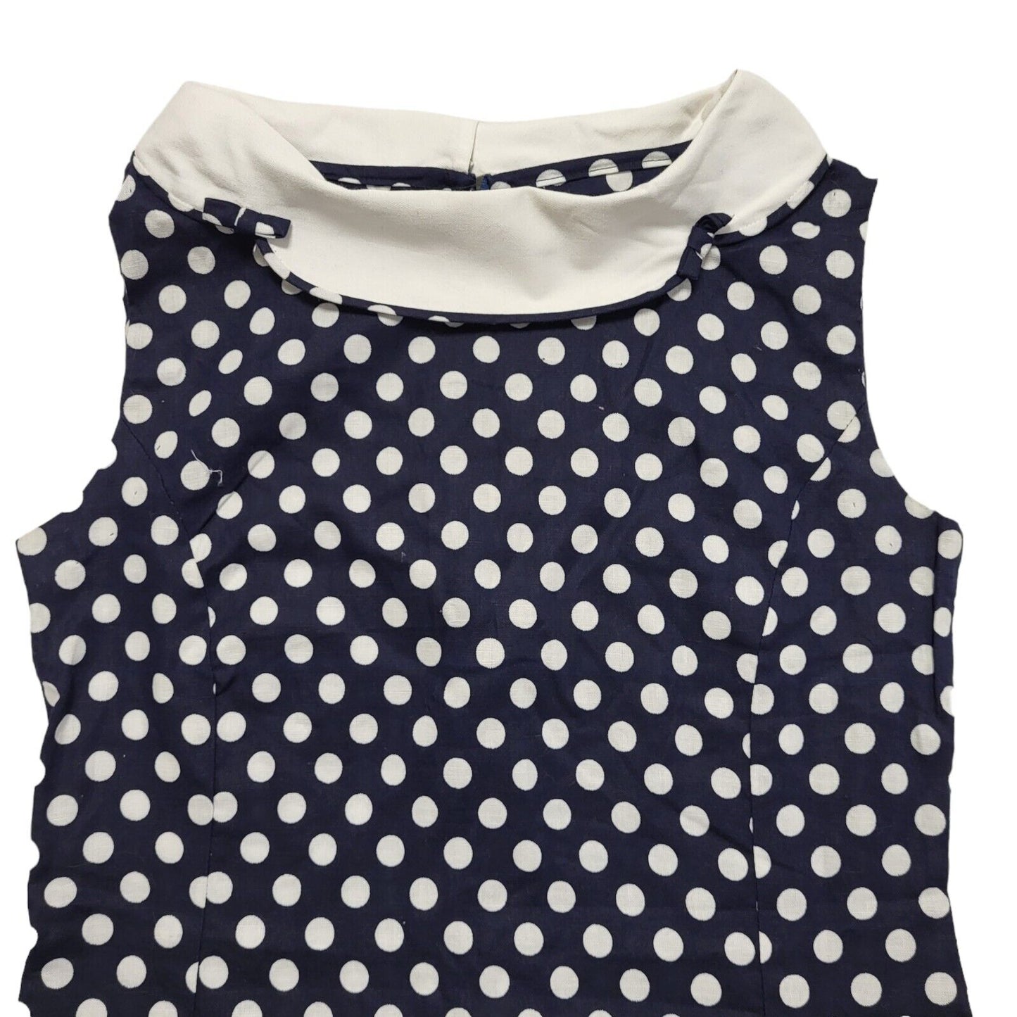 Vintage 80s Blue & White Polka Dot Sleeveless Bodycon Dress Uk Women's Size 12