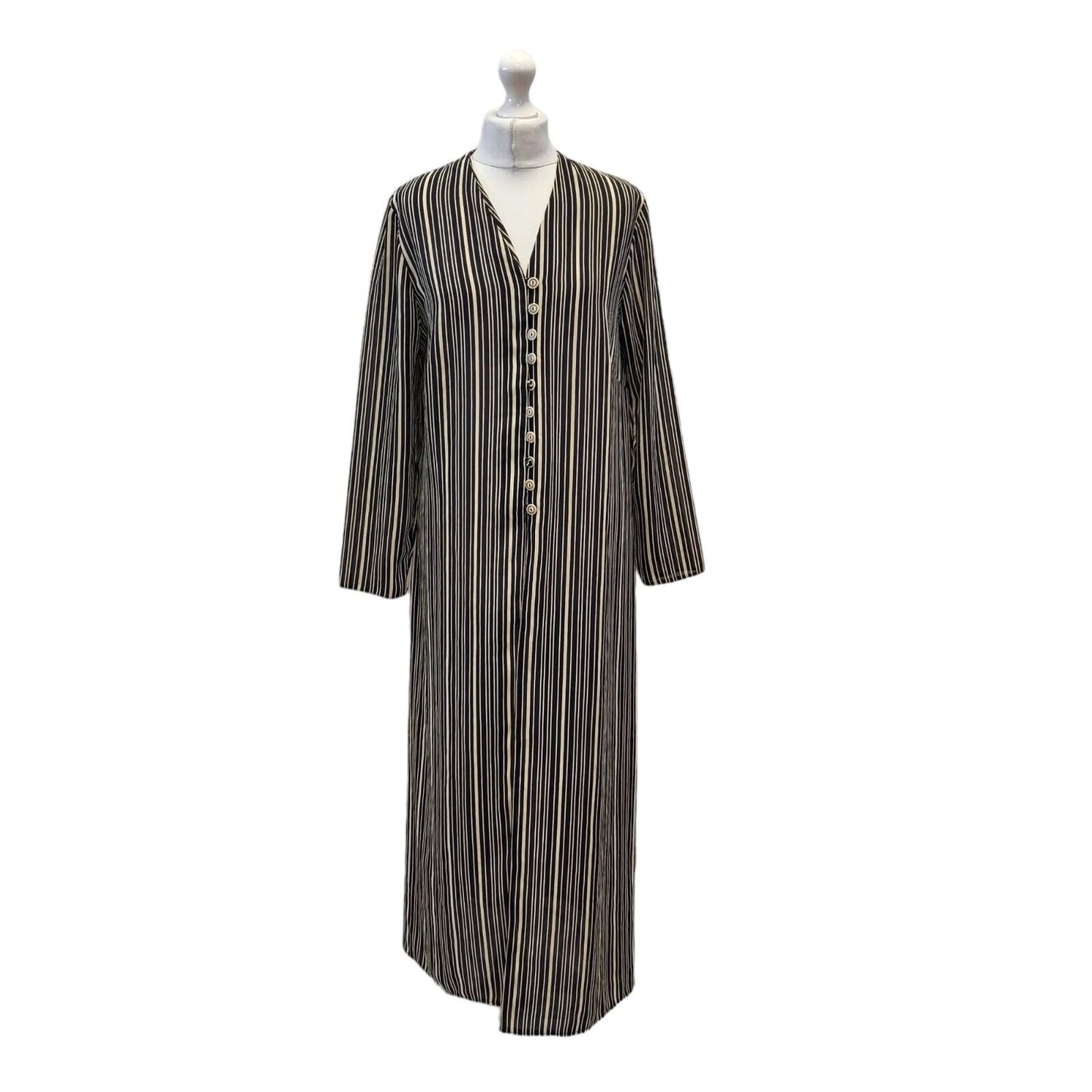 Essence 90s Vintage Black White Striped Shirt Dress Women's Size 12 EU 40