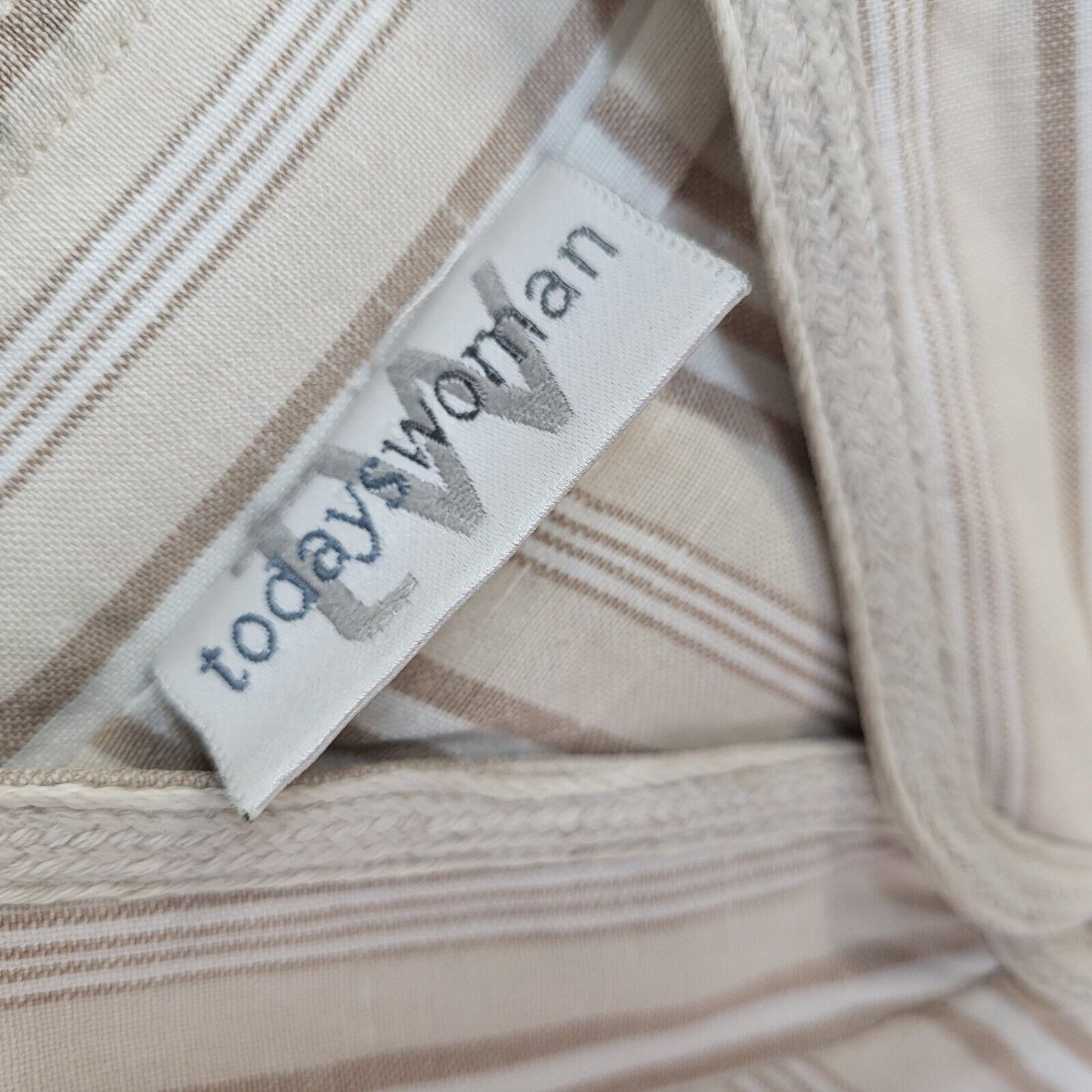 Today Woman 90s Beige Striped Long Sleeve Shirt Uk Women's Size 12