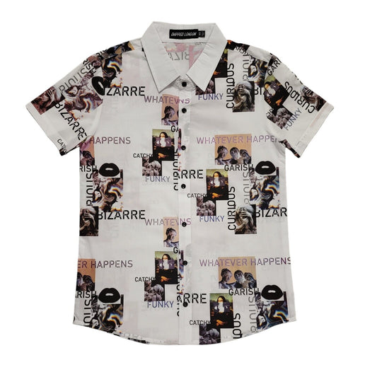 Dapped London Vintage Y2K White Short Sleeve Shirt Mens UK Size XS