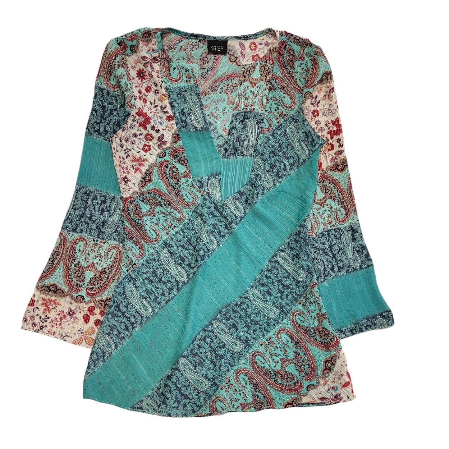 Krisp Vintage 90s Green & Red Floral Long Sleeve Blouse Womens UK 12