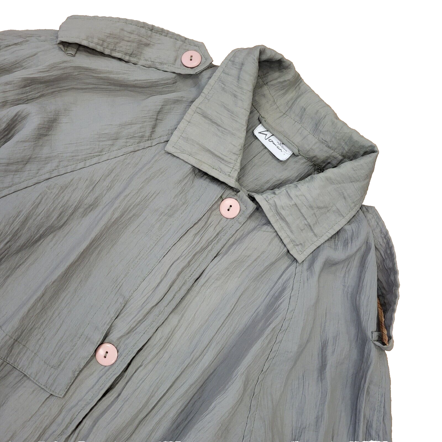 Woman Modern Vintage 80s Grey Button Belted Trench Coat Women's Size 14