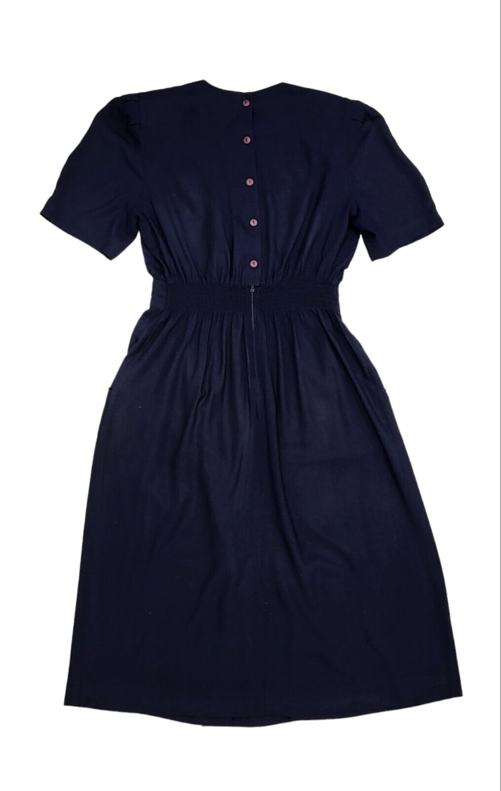80s Vintage Karin Stevens Navy Lace Trim Dress Women's Size M