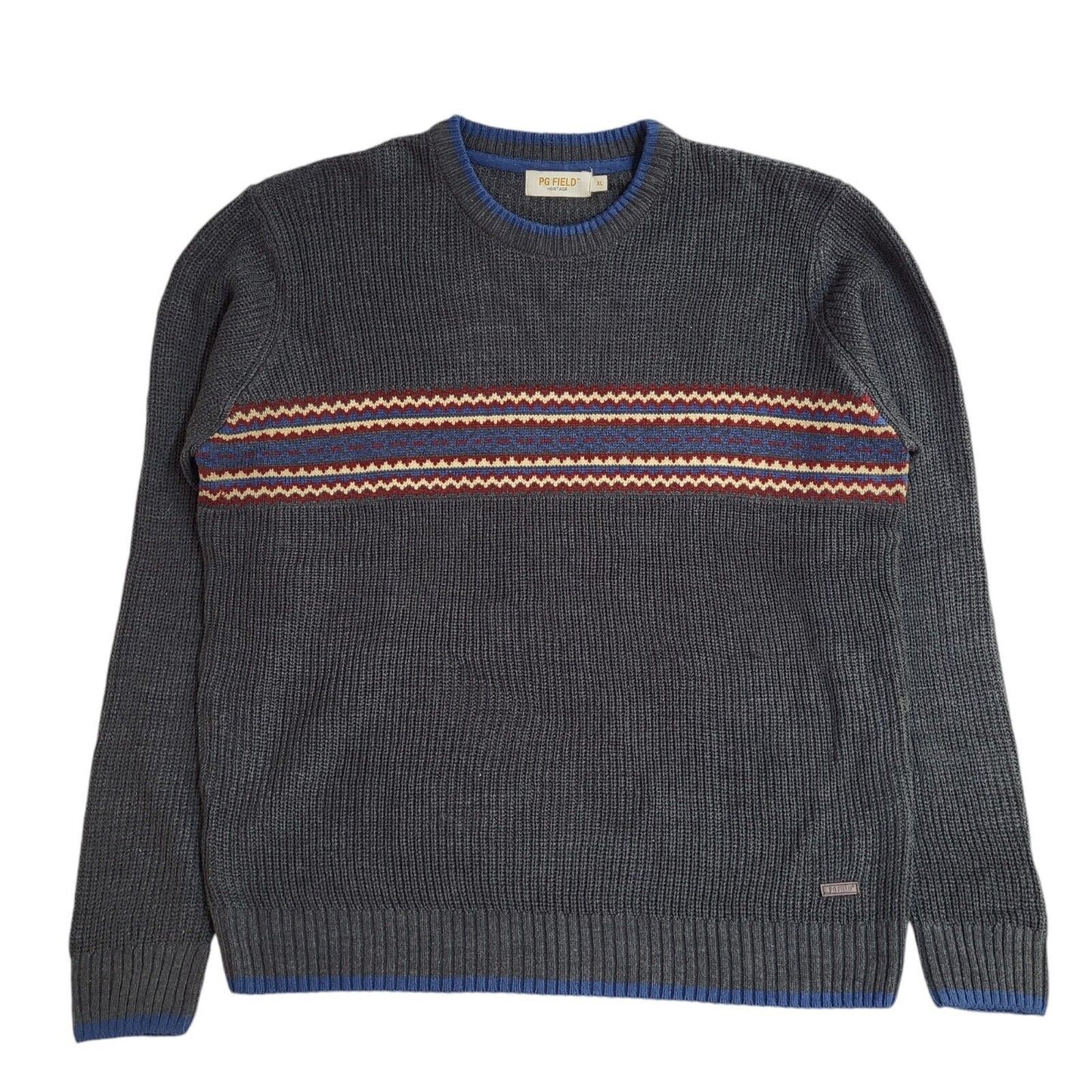 PG Field Grey Striped Round Neck Vintage 90's Jumper Men's UK XL