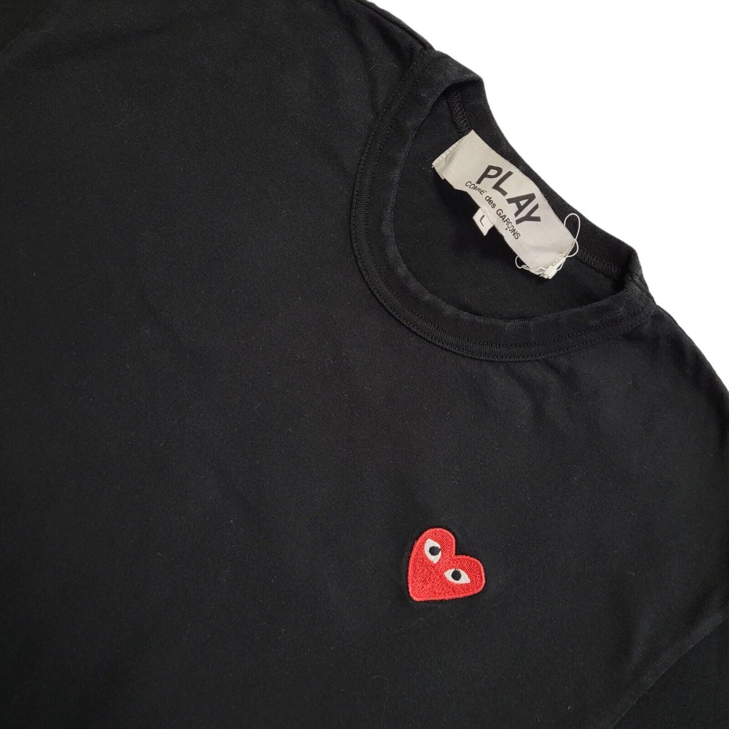 Comme DersGarcons Play Vintage Y2K Black Heart Detail T-Shirt Womens UK L
