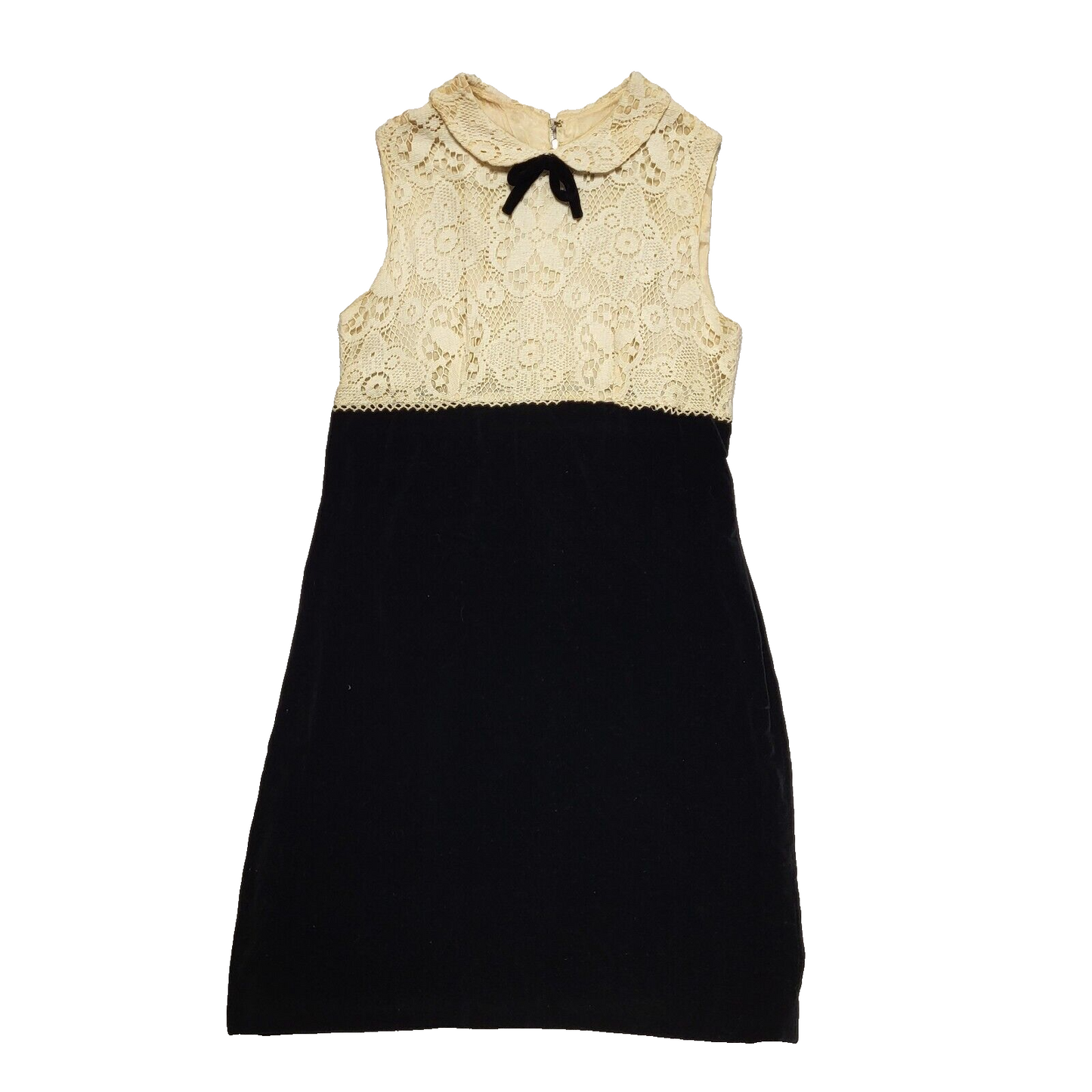 Charmont Vintage 70s Black Cream LaceSleeveless Bodycon Dress Uk Women's Size 10